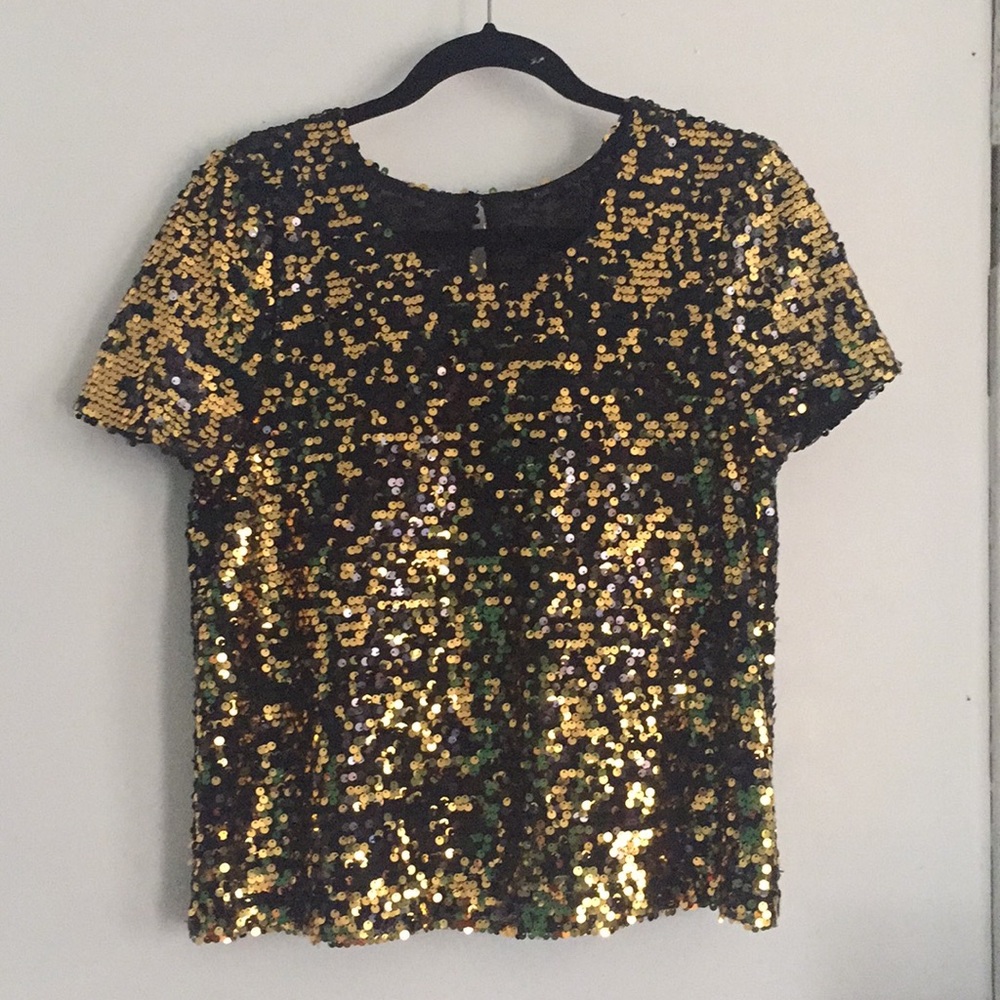 Gold and black sequin top
